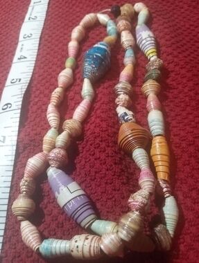African Handmade Multicolor Paper Bead Necklace